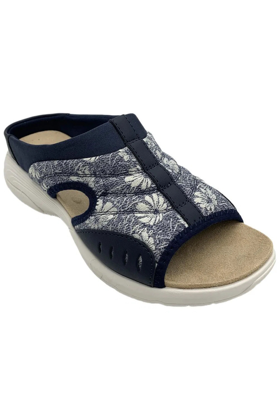 Easy Spirit Women's Traciee 2 Flat Sandal Dark Blue/White/Denim/Floral - Wide